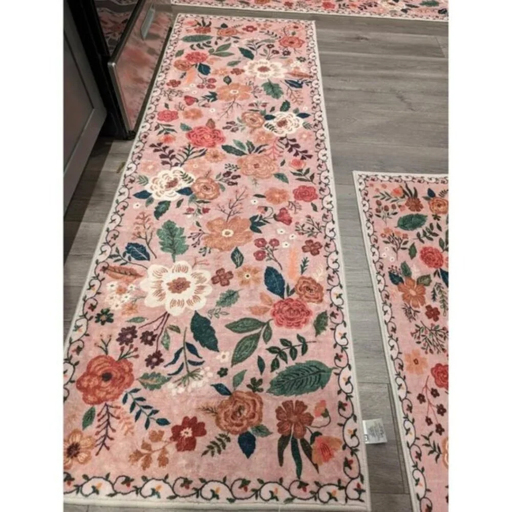 Non Slip 2 x 6 Pink Washable Runner Rugs with Rubber Backing Soft Floral Carpet